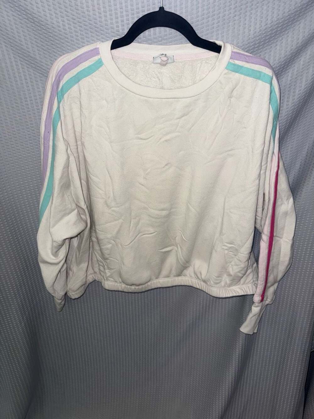 Cabana by Crown & Ivy Rainbow Striped Sleeve Sweatshirt Size M